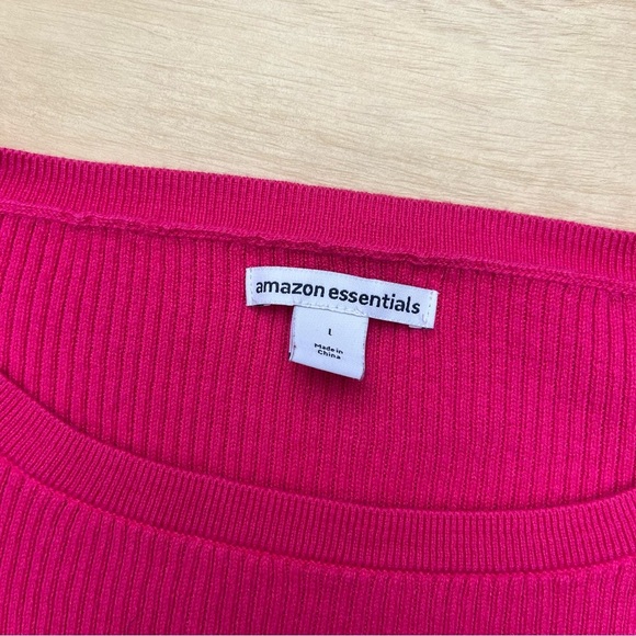 Amazon Essentials Pink Ribbed Long Sleeve Crew Sweater Women’s Size Large - Picture 2 of 8